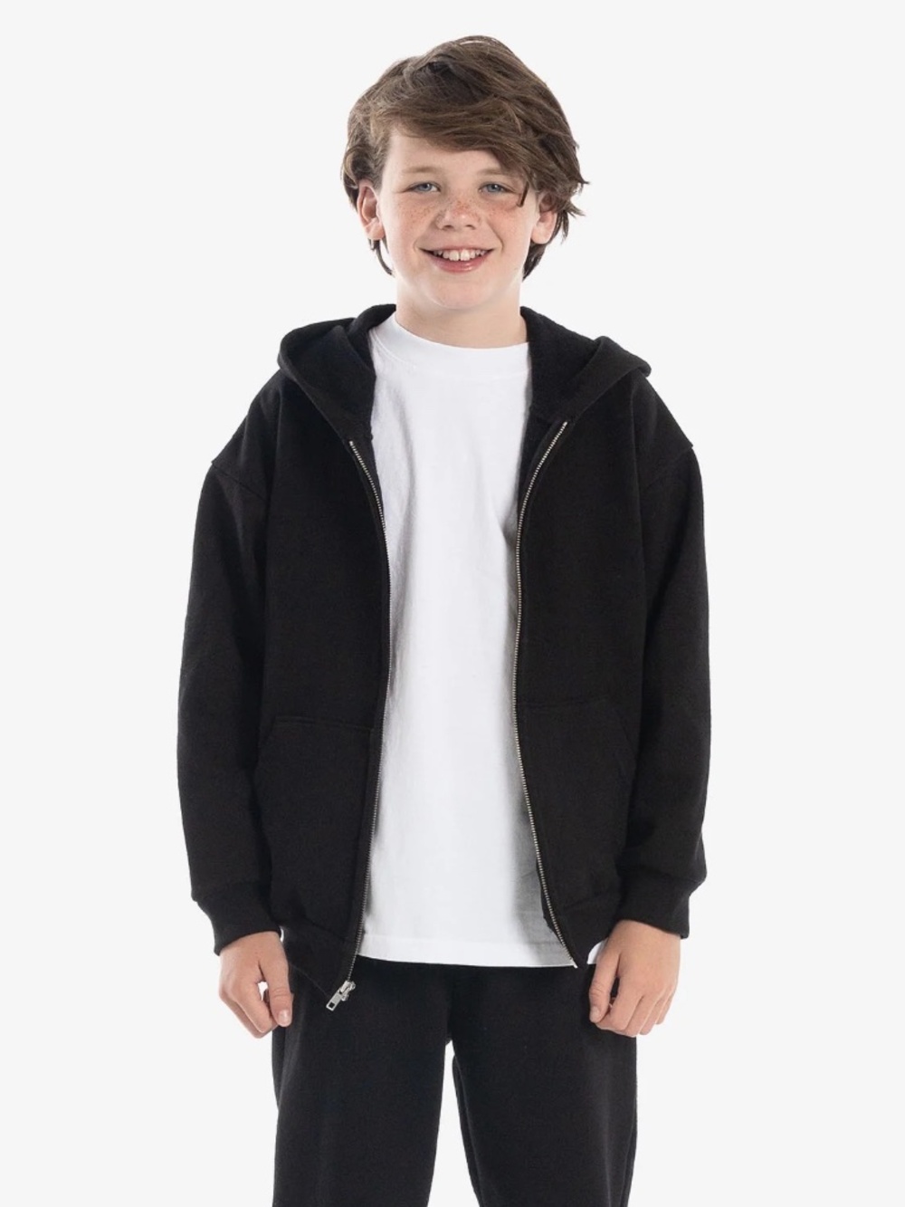 Los Angeles Apparel Kids Black Heavy Cotton Fleece Zip-Up Hoodie Sweatshirt 12